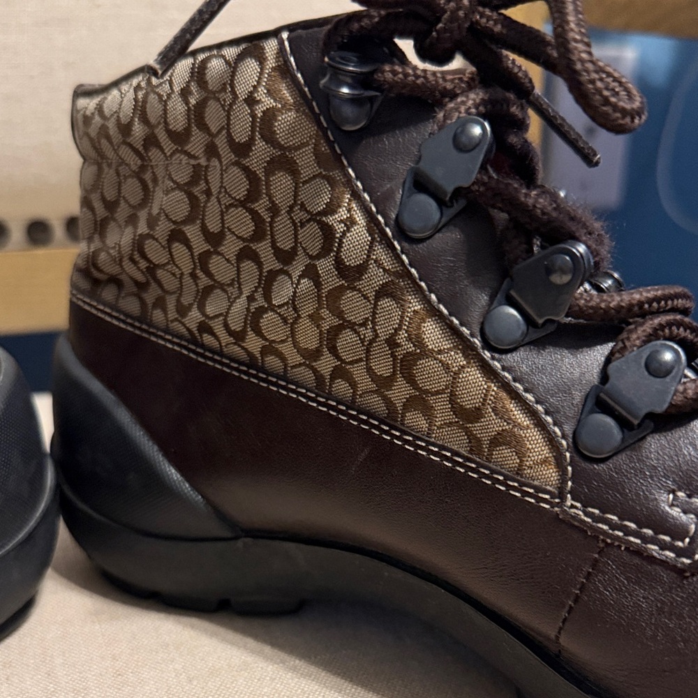 Coach “Dianne” Brown and Black Monogram Lace-Up Boots, Size 8M - Picture 6 of 12